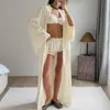 Bata de manga larga de seda simulada, top sin mangas con volantes, pantalones cortos, conjunto de tres piezas para estar en casa, pijama suave y holgado de satén para mujer