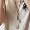 Novo Colar Pena Bronze Zen Chinês Feminino Estilo Étnico Boêmio Camada Dupla Corrente Longa para Suéter Acessórios