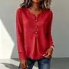 Blusa feminina de manga comprida com botões, franzidos, cor sólida e decote em V, modelagem solta, nova coleção outono 2026, transfronteiriça europeia e americana da Amazon
