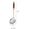 Conjunto de Espátulas de Aço Inoxidável 304 para Uso Doméstico, Colher de Sopa com Cabo de Madeira, Antiderrapante, Escumadeira Espessada, Utensílios de Cozinha Especiais para Chef com Cabo Longo