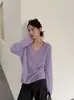Textura tipo nuvem26 Suéter de Tricô com Decote V de Manga Longa em Lã e Cashmere Atmosférico Outono/Inverno para Mulheres, Pulôver Liso