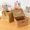 Caja de Pañuelos Tejida de Paja, Tejida Completamente a Mano, Caja de Servilletas Deslizante, Caja de Pañuelos para Baño Estilo Folclórico, Caja de Almacenamiento Decorativa