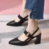 Sandalias de Punta Cerrada para Mujer 2026 Nuevas Elegantes Tacón Grueso Piel Suave Zapatos sin Espalda Verano Tacón Alto Punta Fina Zapatos de Mujer con Tira Única