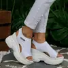 Zapatos de Plataforma Tejidos de Punto Multicolor Transfronterizos, Sandalias de Moda Decoradas con Parches, Tallas Grandes 35-43, en Stock para Venta al por Mayor