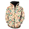 Moletom com Capuz Floral Digital 3D Vintage com Zíper Suéter para Homem com Forro de Fleece Moda Engraçado Legal Esportivo Novo