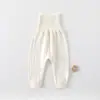 Calça longa de algodão puro para bebê, cintura alta, protege a barriga, adequada para bebês e crianças pequenas, calça longa de base para outono, calça de cintura alta grau A para bebês e crianças pequenas