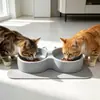 Tigela fofa para gatos com bico duplo, tigela para gatos beberem, tigela elevada inclinada para animais de estimação, tigela para cães, tigela de comida, tigela de comida para gatinhos, tigela que protege o pescoço