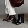 Botas Chelsea Minimalistas Estilo Europeu em Couro de Vaca 2026 Inverno Salto Grosso Salto Médio Bico Redondo Versátil para o Dia a Dia Botas Curtas de Couro Genuíno Femininas