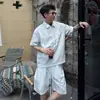 Estilo Old Money Conjunto de Manga Curta Texturizado Masculino Tencel Lyocell Sensação Fresca Solto Tamanho Plus Camisa Polo Shorts Conjunto de Duas Peças