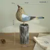 Adornos de Pájaros de Madera Maciza Estilo Mediterráneo con Base de Tocón, Decoraciones Creativas para el Hogar, Manualidades de Escritorio, Venta al por Mayor