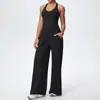 Estilo Europeo y Americano Micro-Cepillado Color Sólido Espalda Racer Chaleco Deportivo Pantalones de Yoga Pantalones Rectos Sueltos Conjunto de Ropa de Yoga para Fitness