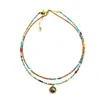Cadena para Clavícula Hecha a Mano Retro Original de Piedra Azul Cian Natural Nicho Exquisito Étnico con Cuentas de Arroz Estilo Caliente