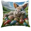 Flores de Primavera en los Pastizales, Conejo Gris Transfronterizo Amazon Más Vendido Funda de Almohada, Funda de Almohada para Oficina Dormitorio Sofá