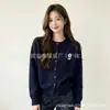 Cardigã de malha com bordado floral estilo coreano, fresco, estilo faculdade, moda, gola redonda, novo suéter folgado para outono e inverno para mulheres