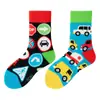 Calcetines originales de moda infantil AB color asimétrico dibujos animados longitud media otoño e invierno caramelos lindos calcetines de algodón para niños y niñas
