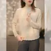 Tejido de hilo de núcleo, suéter de punto de ganchillo calado de cuello alto para mujer, jersey de otoño, prenda interior, top ajustado