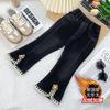 Jeans de Otoño e Invierno para Niñas, Elegantes Pantalones Acampanados Divididos con Encaje Floral Tridimensional de Moda Estilo Coreano para Niños
