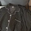 Nuevo conjunto de pijama de dos piezas para mujer estilo coreano de primavera y otoño, rayas blancas y negras vintage, cárdigan con cuello, manga larga, pantalón largo, conjunto casual para casa