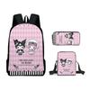 Periférico Impreso en 3D Sanrio Kuromi Kuromi Dibujos Animados Mochila Escolar Bolso de Hombro Bolsa para Lápices Mochila Juego de Tres Piezas