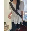 Estilo Chic Coreano 2026 Verano Nueva Camisa Coreana de Manga Corta con Cuello Redondo, Doble Capa y Cintura Fruncida para Mujer