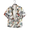 Camisa Floral Hawaiana de Manga Corta Unisex Camisa de Playa con Mangas de Tres Cuartos Talla Grande Atuendo de Pareja para Vacaciones en la Playa Camisa Floral