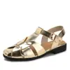 Sandalias Romanas Retro Tejidas de Cerdo Baotou con Tira Fina, Punta Redonda Nueva, Antideslizantes, Tacón Grueso, Hebilla de Una Línea J017-8