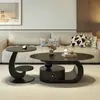 Mesa de centro de losa de roca estilo italiano de lujo ligero, mesa de té color crema para sala de estar en casa, popular en línea, diseño simple para apartamentos de alquiler