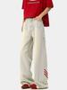 Jeans Vintage Vermelho Diagonal Três Barras Vibe Americana High Street Calças Drape Retas Comprimento Chão Recorte Lateral Calças Cargo
