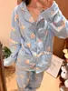 ¡Nueva Llegada! Pijama de Franela para Mujer con Cuello, Manga Larga y Pantalón Largo, Conjunto Lindo Estampado Holgado para Casa de Niña