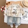 Otoño 2025 Nuevo Casual para Niños Primavera y Otoño Camisa a Cuadros Manga Larga Conjunto de Tres Piezas Venta al por Mayor desde Fábrica de Origen