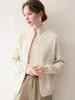 Cardigã de cashmere minimalista com zíper para mulheres, coleção outono/inverno 2026, caimento solto, efeito emagrecedor, gola alta, casaco de lã com tricô solto