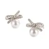 Pendientes de Moda con Perla de Circonita y Lazo para Mujer, Pendientes de Personalidad de Lujo Ligero de Nicho de Gama Alta, Exquisitos Accesorios para Orejas Simples y Versátiles