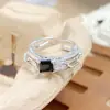 Anillo Abierto Irregular Estilo Punk Moda Oscura Circonita Negra para Mujer, Anillos Apilables Exquisitos de Diseño de Nicho para Mujer