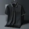 Nova Camisa Polo BJ de Seda Gelada Piquet Manga Curta para Homens de Meia-Idade e Idosos, Camisa Polo Respirável de Alta Qualidade para Pais, Camiseta com Gola Reversível