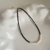 Collar de Perla de Agua Dulce y Cristal Negro para Mujer Diseño de Nicho Corea del Sur Personalidad Retro Todo Fósforo Cadena de Collar Cadena para Clavícula