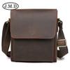 Bolsa personalizada de couro genuíno vintage europeu e americano, bolsa masculina de couro Crazy Horse, bolsa de ombro masculina de couro de vaca, bolsa transversal