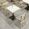Conjunto de Mesa e Cadeiras para Refeições Rápidas em Laje de Rocha e Madeira Maciça para Lanchonetes, Restaurantes, Padarias, Lojas de Chá com Leite e Restaurantes de Hot Pot Picante; Combinação de Mesa e Cadeiras para Restaurante com Booth