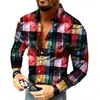Camisa de manga larga con estampado de cuadros color block de Amazon, camisa casual retro para hombre