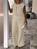 Traje Casual de Verano para Mujer 2025 Europeo y Americano Transfronterizo de Cuello Redondo Color Sólido Merceizado