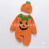 Macacão de Pelúcia de Abóbora Personalizado para Bebê de Halloween Fofo com Rosto Sorridente Conjunto de Duas Peças para Exterior 0-3 Anos