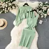 Suéter de Mujer Traje de Invierno Blusa de Manga Corta Larga Atuendo de Moda Chaleco de Tirantes Versátil Falda Vestido de Dos Piezas