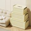 Caja de almacenamiento plegable color crema para dormitorio doméstico con tapa, caja de almacenamiento para mudanzas, caja de almacenamiento y organización.