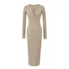 Vestido Largo Sexy de Punto Cruzado con Cuello en V Profundo Estilo Americano, Nuevo Vestido Delgado de Punto Retorcido para Primavera y Otoño que Ceñe la Cintura