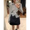 Cardigan de Lã Tricotado com Gola Cinza Contrastante Coreano Feminino Casual Manga Longa Novo Estilo Outono 2025
