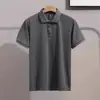 Camiseta de Verano para Hombre de Manga Corta con Rayas Jacquard Tejida Transpirable de Seda de Hielo Versátil Color Cómoda Camisa Polo Camisa Básica para Hombre