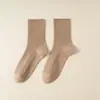 Calcetines de algodón para mujer de otoño e invierno, estilo popular transpirable hasta la mitad de la pantorrilla, adecuados para zapatos Birkenstock, calcetines de algodón holgados para mujer blancos sin costuras de doble aguja