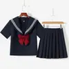 Uniforme JK Clássico Básico Azul-Marinho Total Conjunto Estilo Escolar Gola Kansai Marinheiro Três Botões