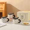 Taza de Cerámica de Puntos Geométricos Taza para Desayuno con Cuchara Taza de Agua de Cerámica Taza de Café Caja de Regalo Regalo de Acompañamiento