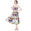 2024 Aliexpress Verão Europeu e Americano Novo Estilo Elegante Cintura Alta Estampado Suspensório Vestido Casual de Moda