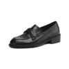 Mocassins Versáteis da Moda em Couro de Vaca de Primeira Camada com Laço para Trabalho 2025 Outono Salto Médio Grosso Couro Genuíno Sapatos Femininos Decotados
